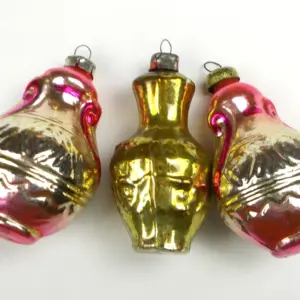 Set of 3 Vintage Russian Silver Glass Christmas Tree Ornaments Jugs