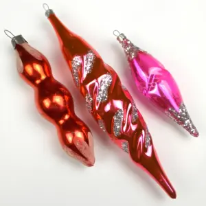 Set of 3 Vintage Russian Silver Glass Christmas Tree Ornaments BIG Icicles