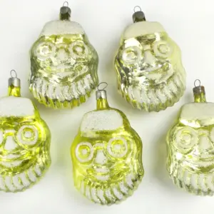 Set of 5 Vintage Russian Silver Glass Christmas Tree Ornaments Santa Faces