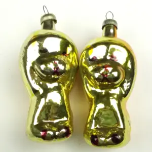 Set of 2 Vintage Russian Silver Glass Christmas Tree Ornaments Lion Cub