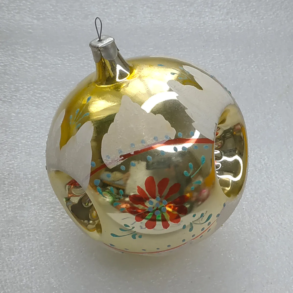 Vintage Christmas Silver Glass Ornament Tree USSR Antique Decor Big Lantern