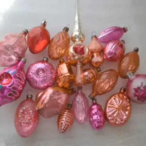 Set of 31 Vintage Christmas Silver Glass Ornaments Tree USSR Antique Decor