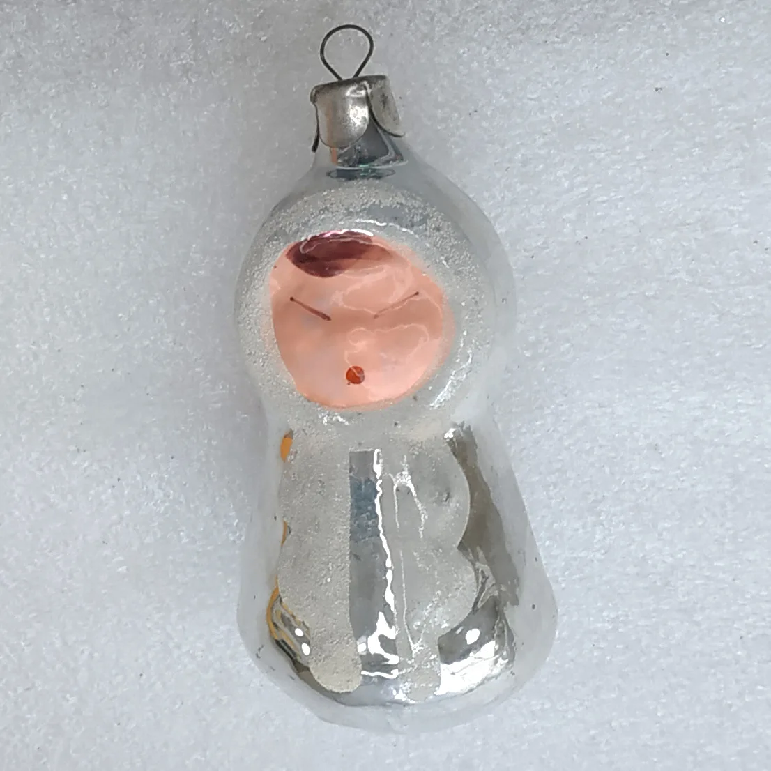 Vintage Christmas Silver Glass Ornament Tree USSR Antique Decor Eskimo Girl