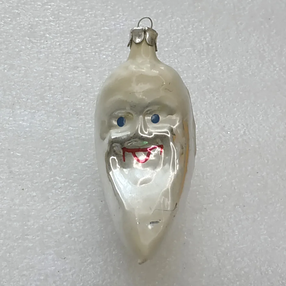 Vintage Christmas Silver Glass Ornament Tree USSR Antique Decor Half Moon