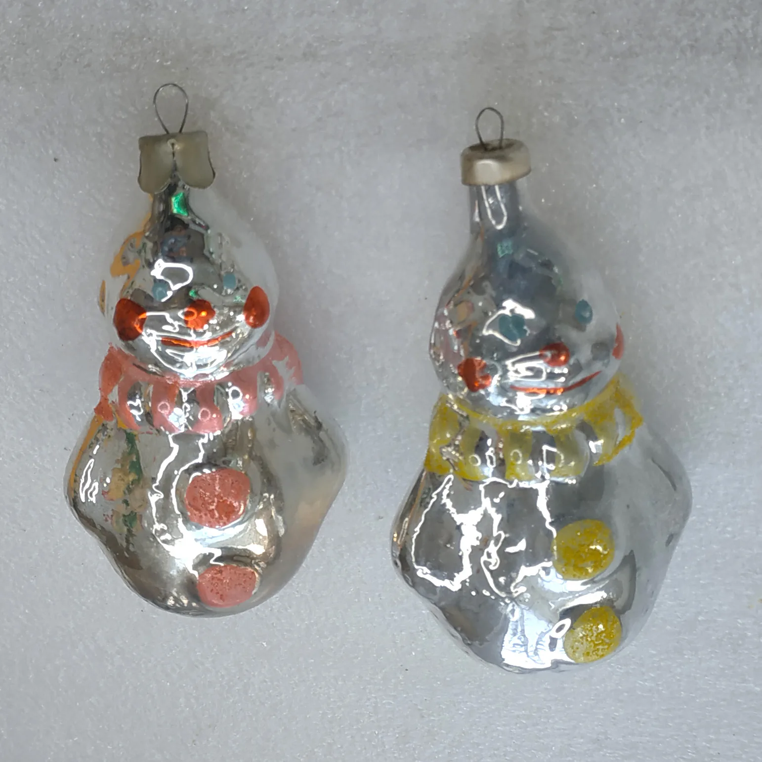 Set of 2 Vintage Christmas Silver Glass Ornaments Tree USSR Antique Decor Clowns