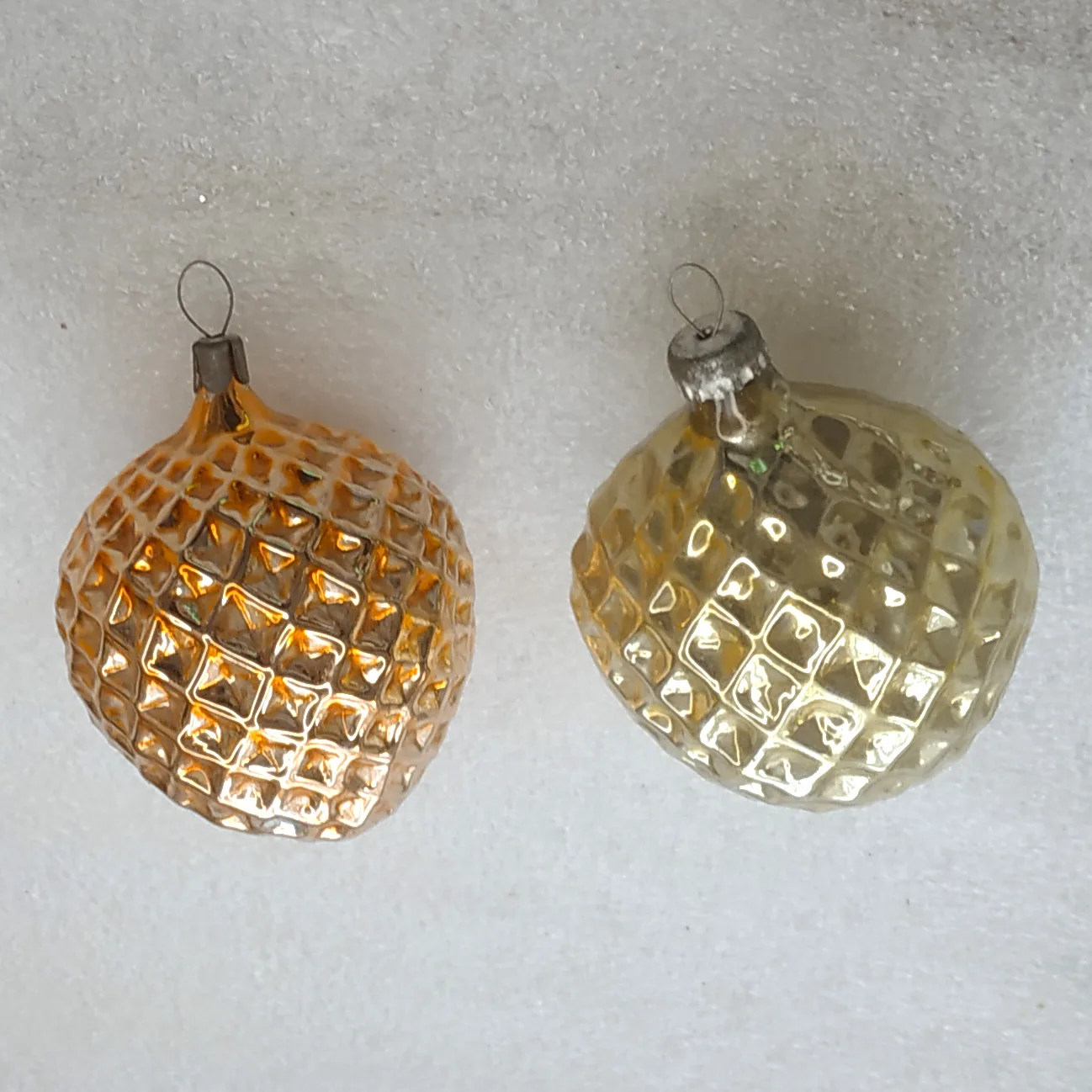 Set of 2 Vintage Christmas Silver Glass Ornaments Tree USSR Antique Decor Hearts