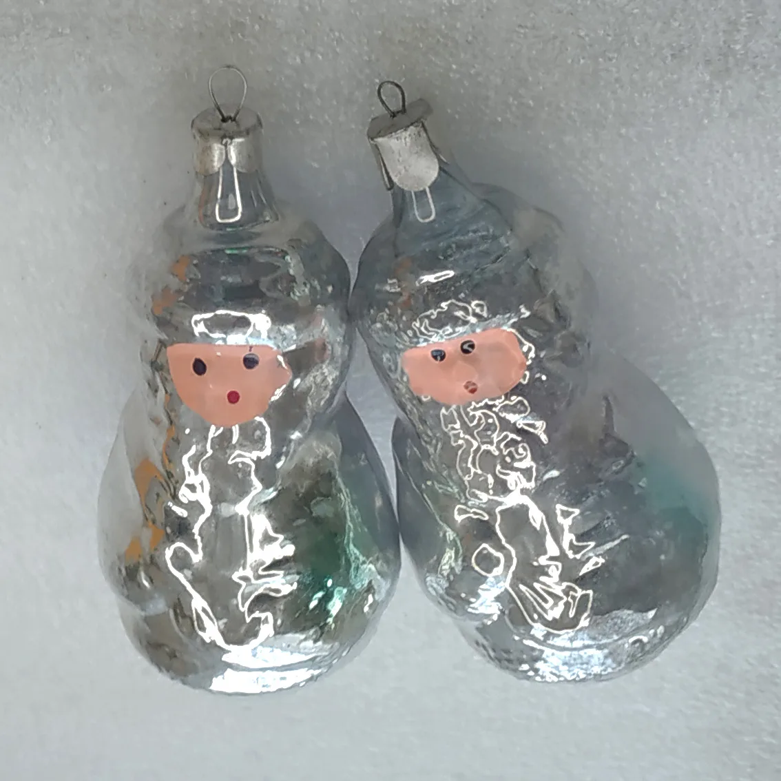 Set of 2 Vintage Christmas Silver Glass Ornaments Tree USSR Antique Decor Santa