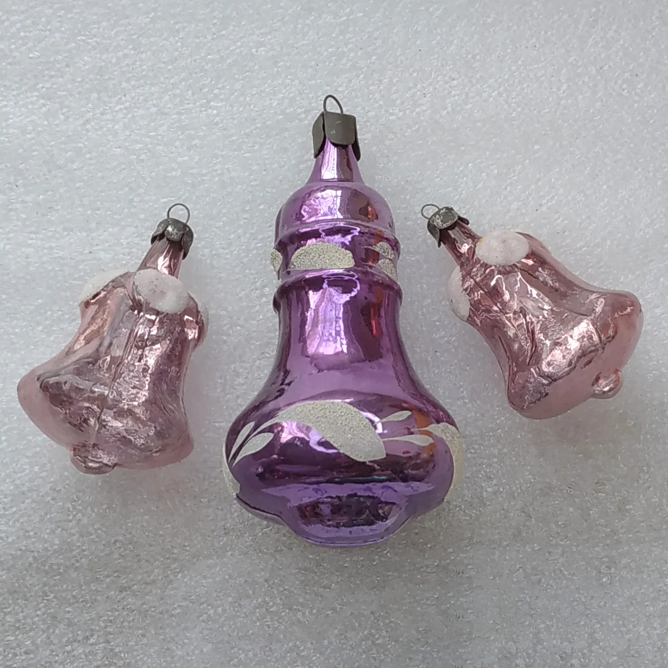 Set of 3 Vintage Christmas Silver Glass Ornaments Tree USSR Antique Decor Bells