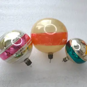 Set of 3 Vintage Christmas Silver Glass Ornaments Tree USSR Antique Decor Balls