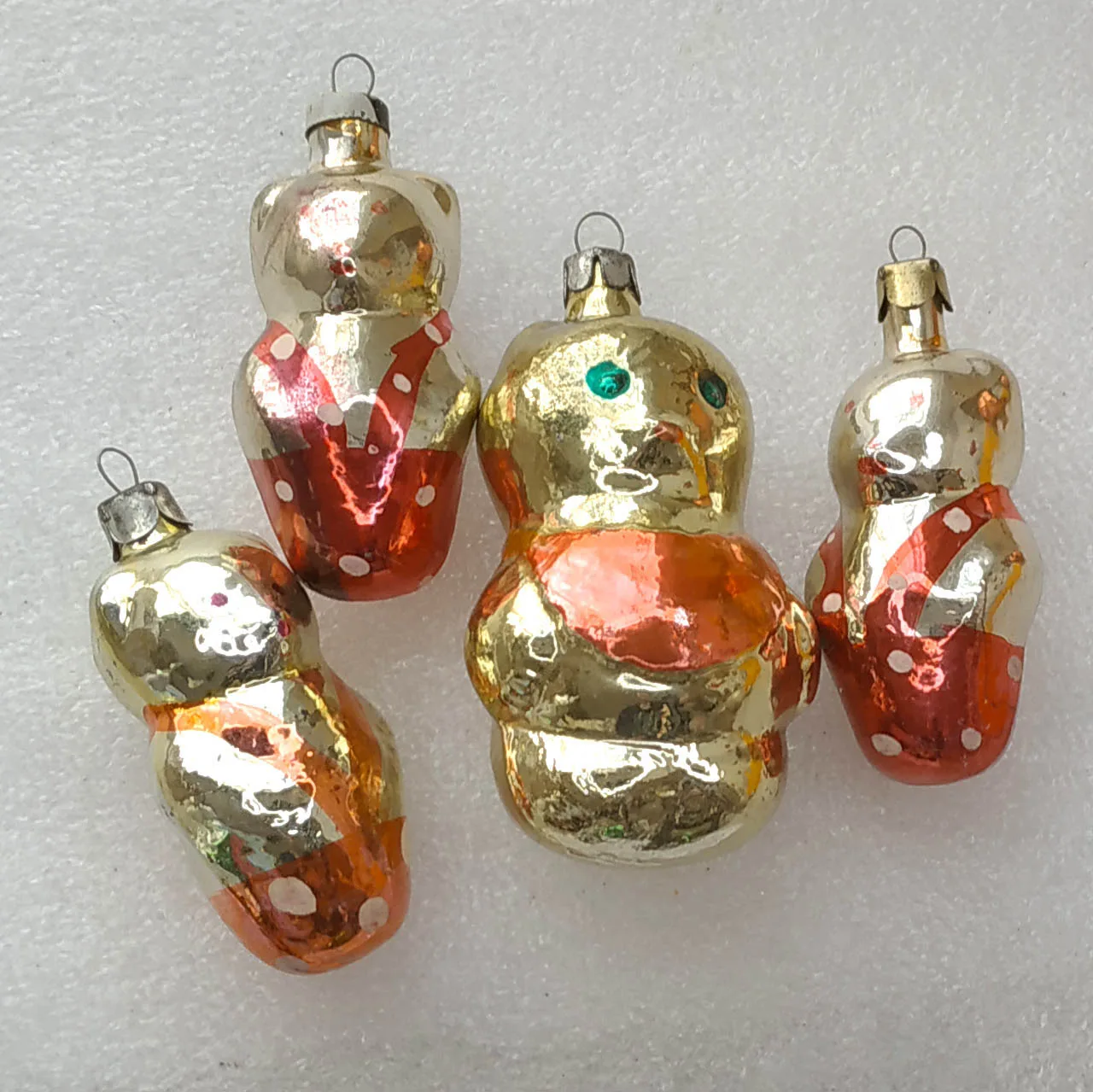 Set of 4 Vintage Christmas Silver Glass Ornaments Tree USSR Antique Decor Bears