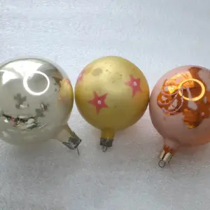 Set of 3 Vintage Christmas Silver Glass Ornaments Tree USSR Antique Decor Balls