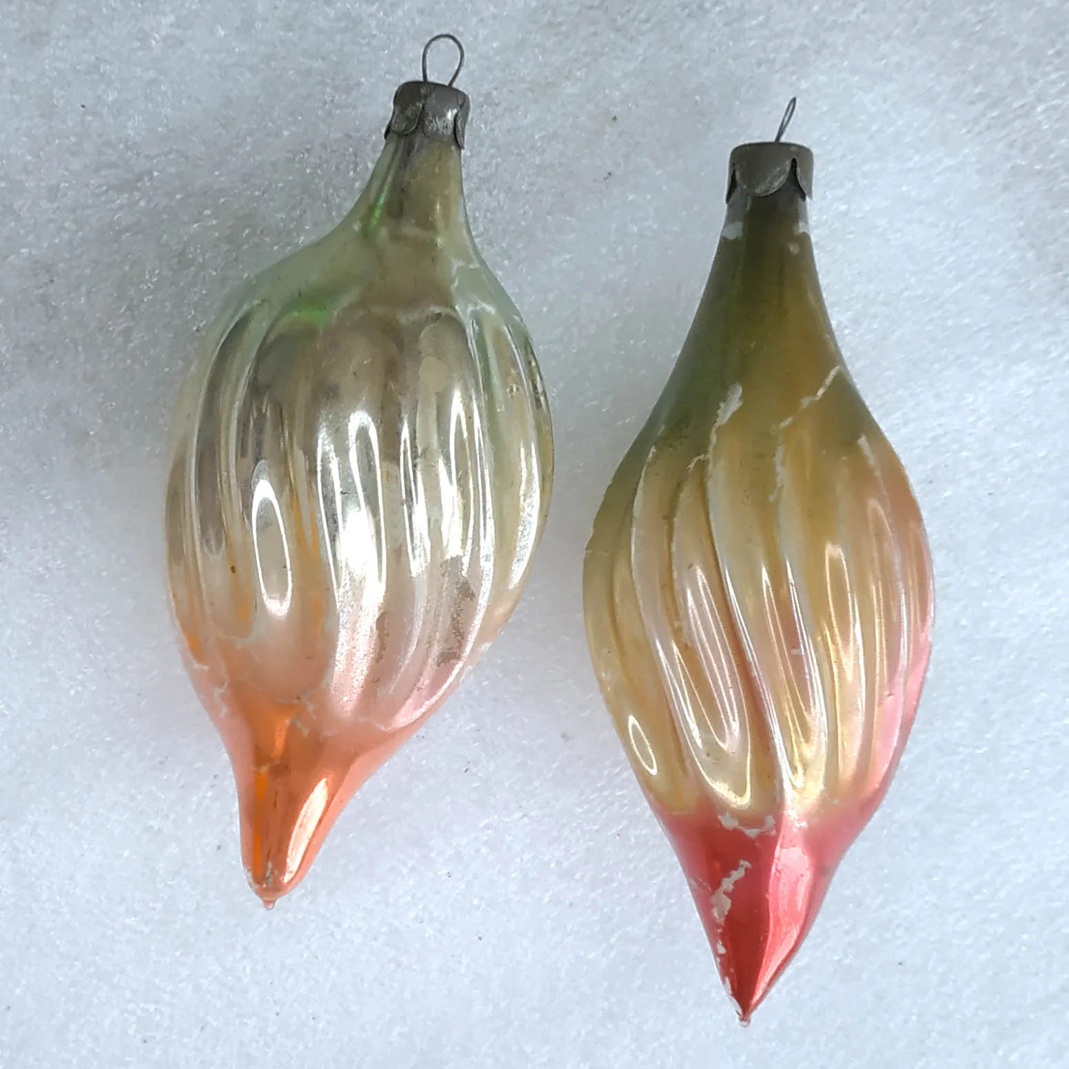 Set of 2 Vintage Christmas Silver Glass Ornaments Tree USSR Antique Decor Icicles