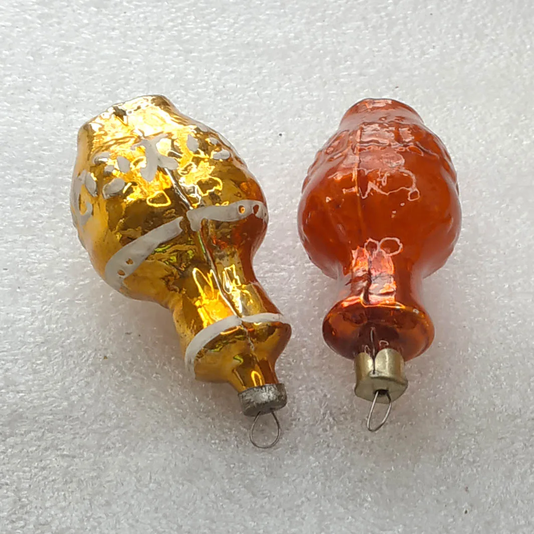 Set of 2 Vintage Christmas Silver Glass Ornaments Tree USSR Antique Decor Old Jugs