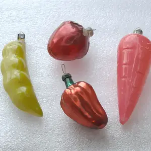 Set of 4 Vintage Christmas Glass Ornaments Tree USSR Antique Decor Old Vegetables
