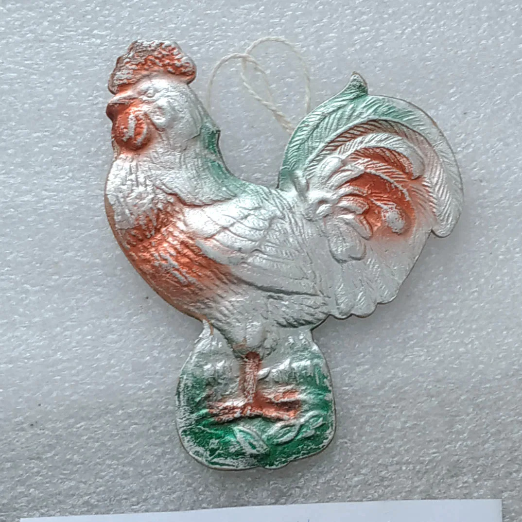 Vintage Christmas Dresden Cardboard Ornament USSR Antique Decor Rooster