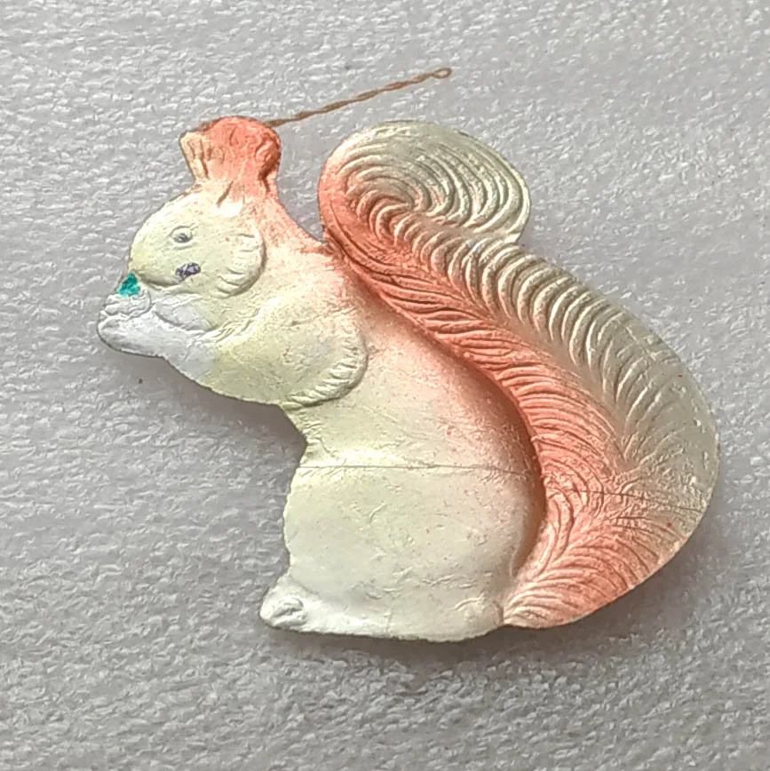 Vintage Christmas Dresden Cardboard Ornament USSR Antique Decor Squirrel