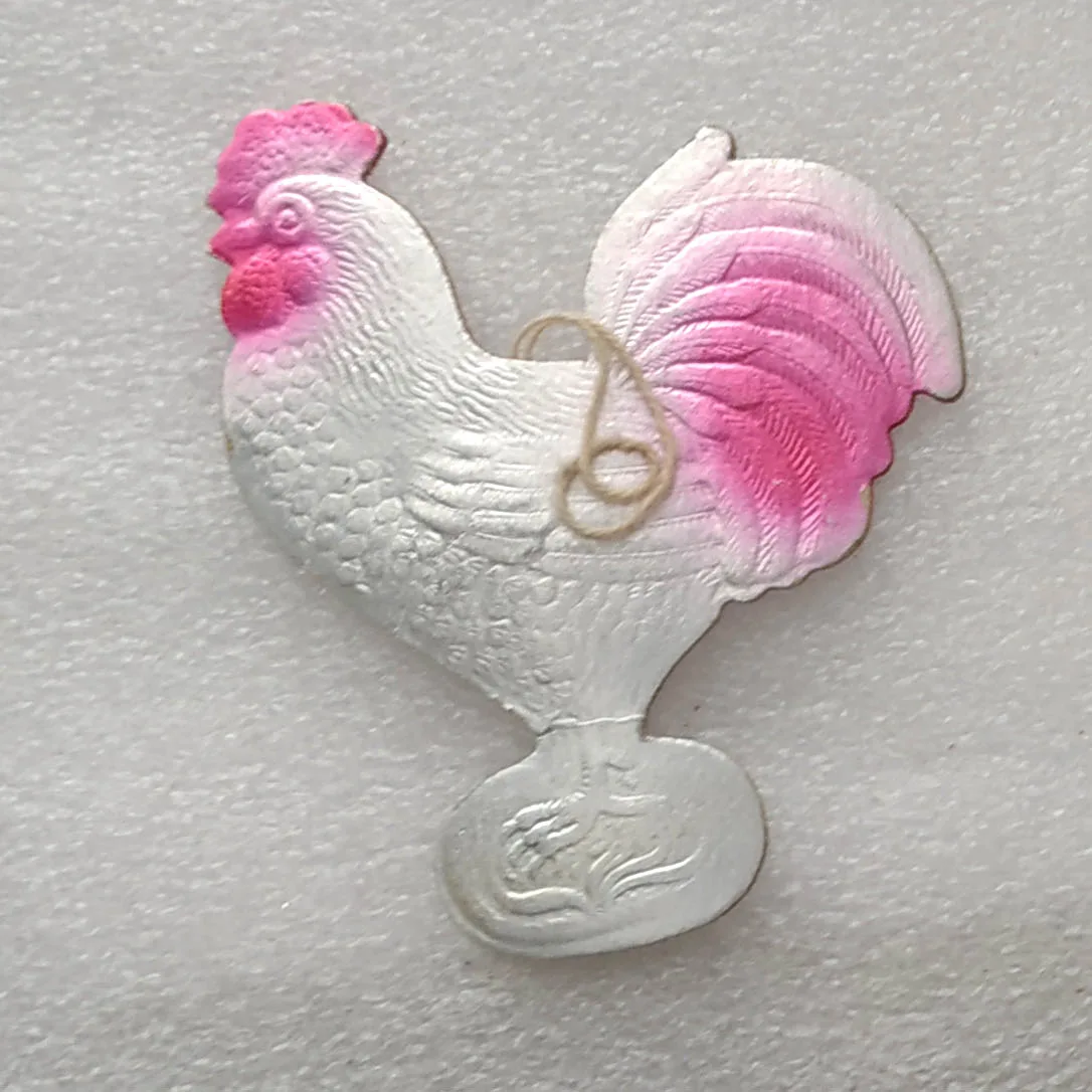 Vintage Christmas Dresden Cardboard Ornament USSR Antique Decor Rooster