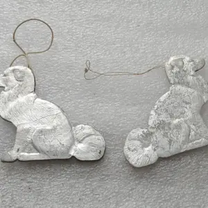 Set of 2 Vintage Christmas Dresden Cardboard Ornaments USSR Antique Decor Dogs