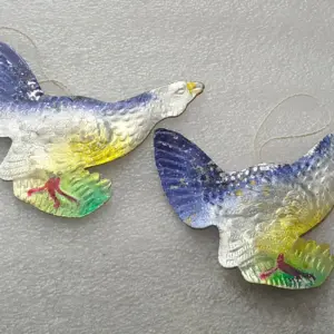 Set of 2 Vintage Christmas Dresden Cardboard Ornaments USSR Antique Black Grouse
