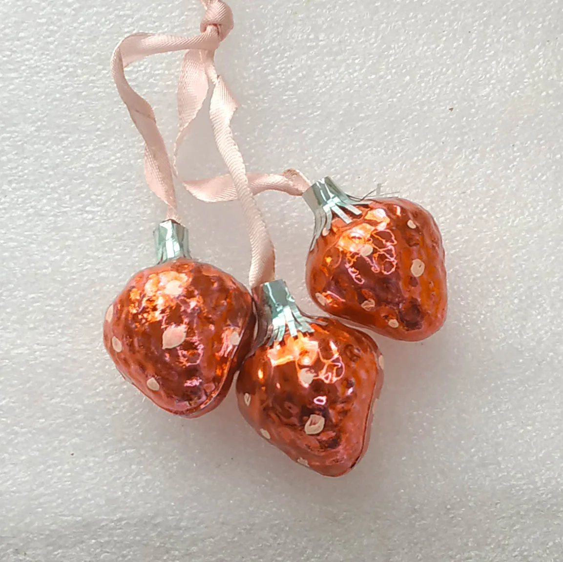 Set of 3 Vintage Christmas Glass Ornament USSR Tree Antique Strawberry