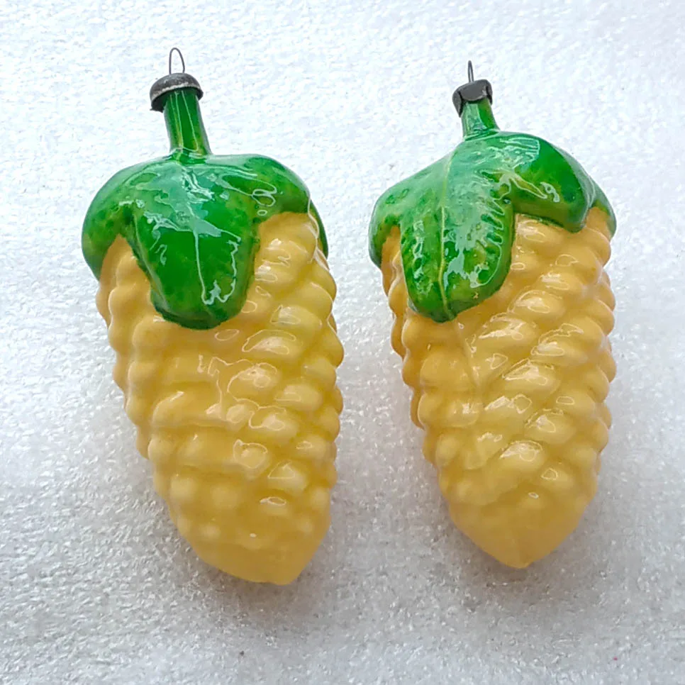 Set of 2 Vintage Christmas Glass Ornaments Tree USSR Antique Pinecones