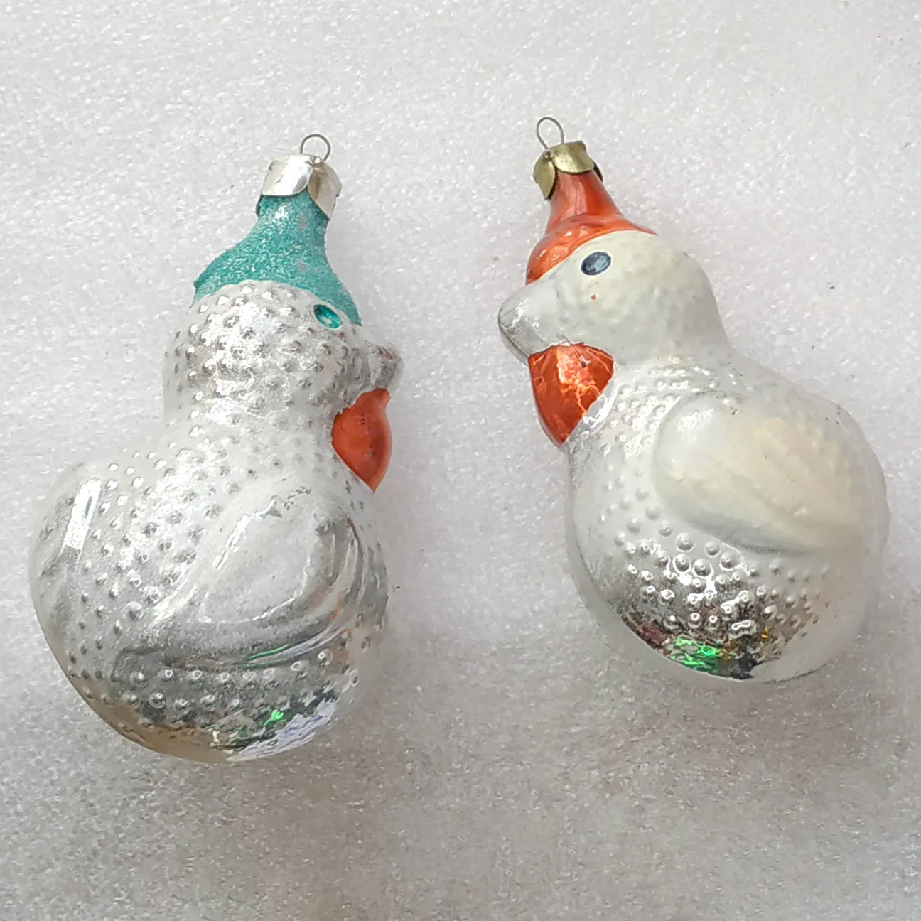 Set of 2 Vintage Christmas Glass Ornaments Tree USSR Antique Turkeys