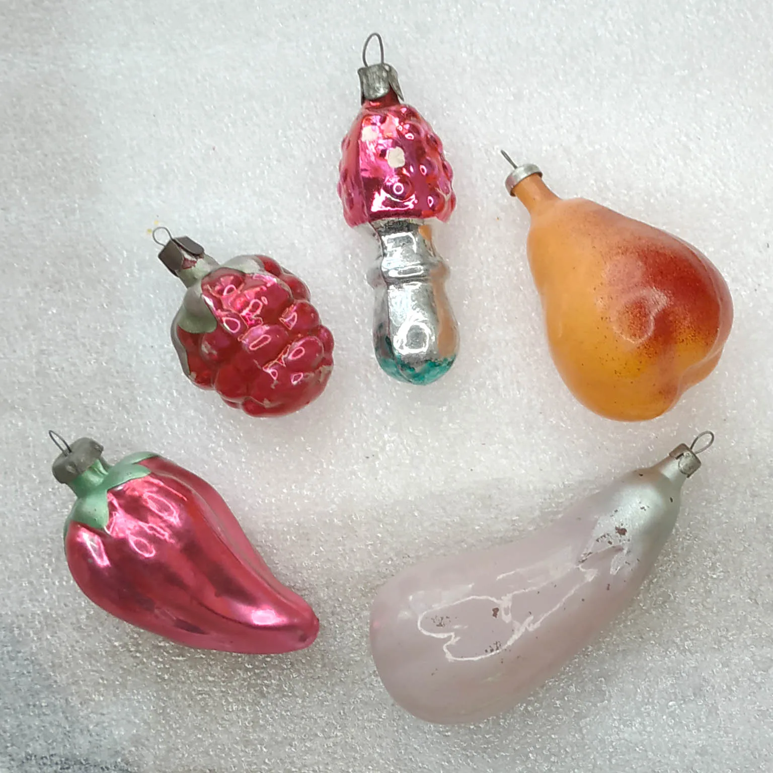 Set of 5 Vintage Christmas Glass Ornament Tree USSR Antique Decor Fruit Vegetables
