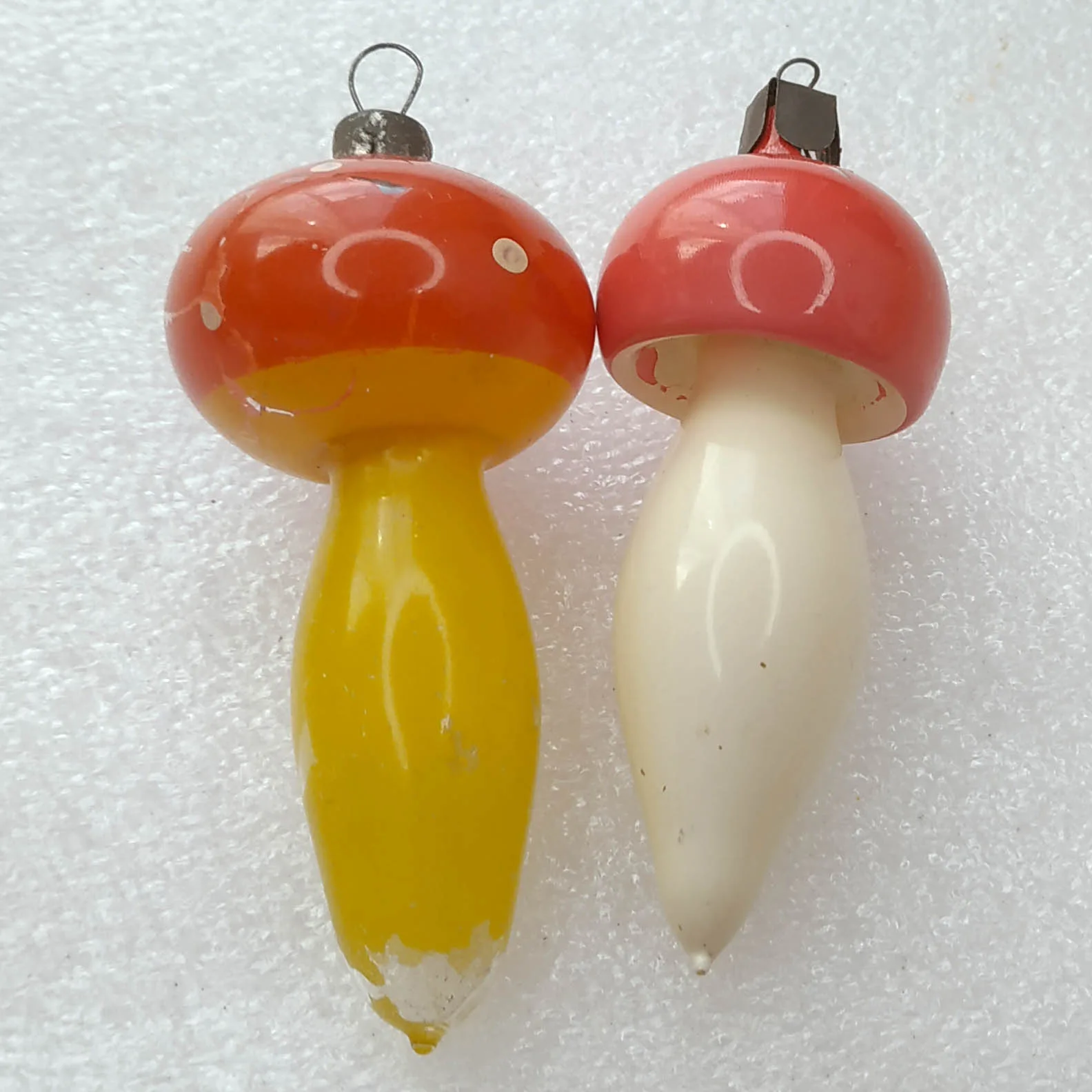 Set of 2 Vintage Christmas Glass Ornament Tree USSR Antique Mushrooms