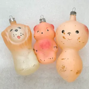 Set of 3 Vintage Christmas Glass Ornaments Tree USSR Antique Animals