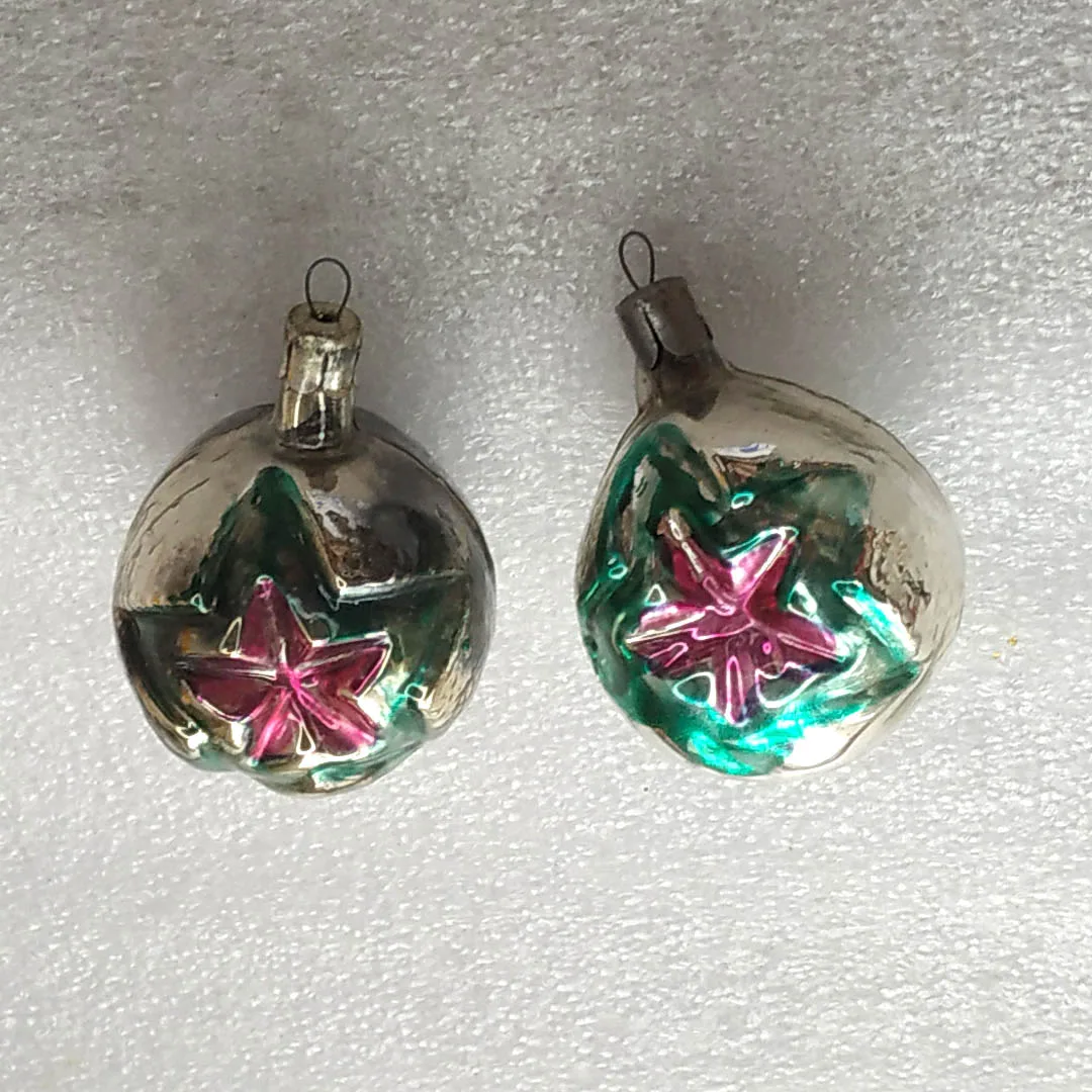 Set of 2 Vintage Christmas Mercury Glass Ornaments Tree USSR Antique Decor Stars