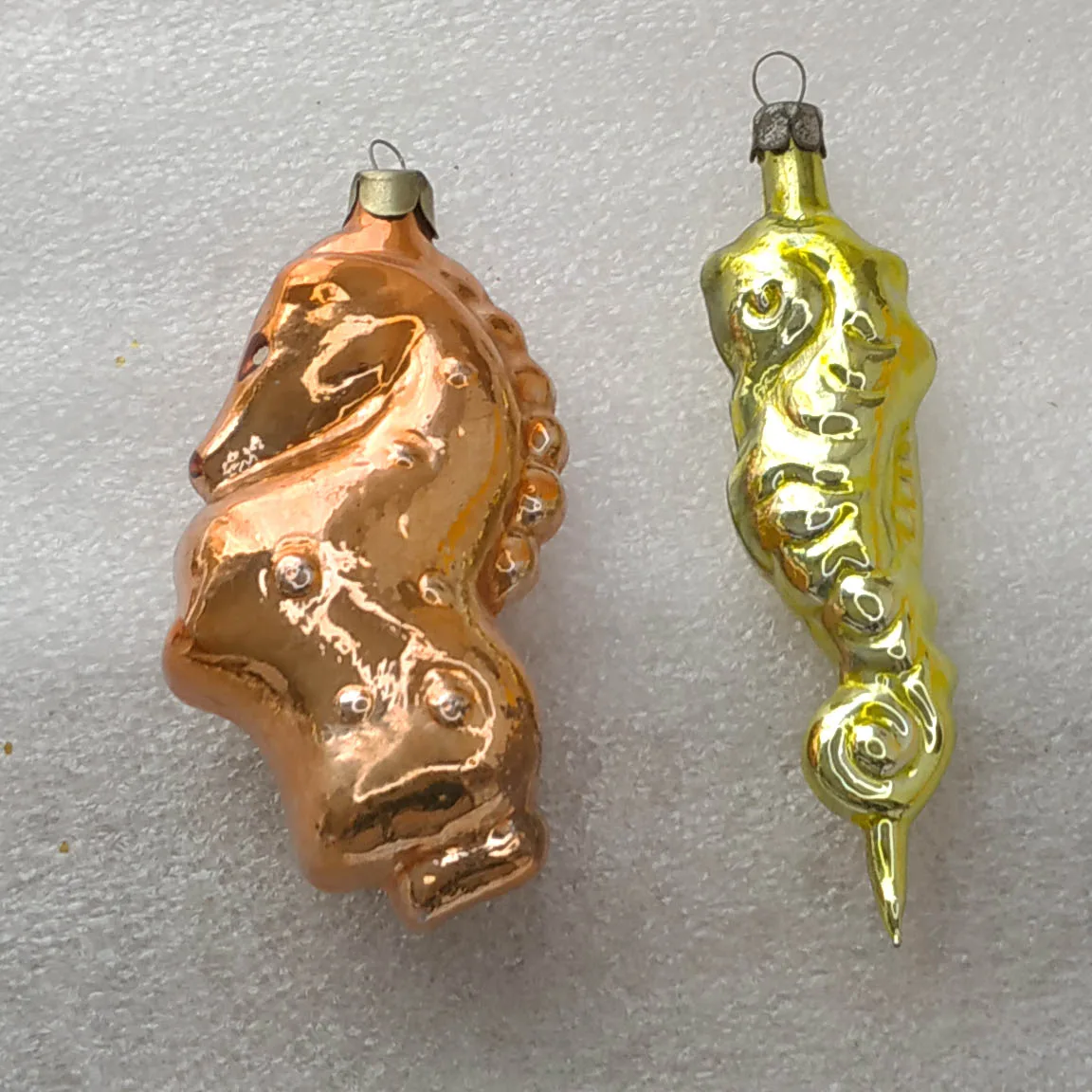 Set of 2 Vintage Christmas Silver Glass Ornament Tree USSR Antique Decor Sea Horse