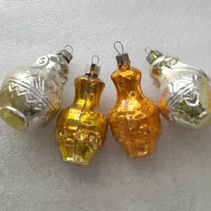 Set of 4 Vintage Christmas Silver Glass Ornaments USSR Antique Jugs