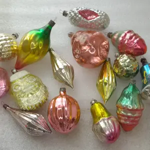 Set of 15 Vintage Christmas Silver Glass Ornaments Tree USSR Antique