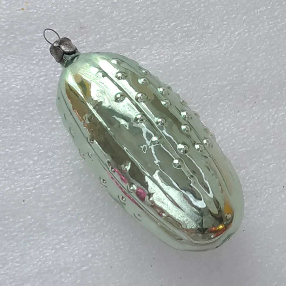 Vintage Silver Glass Christmas Ornament USSR Tree Toy Pickle