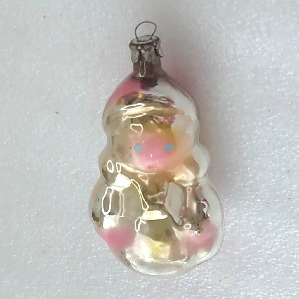 Vintage Silver Glass Christmas Ornament USSR Tree Antique Decor Red Hood