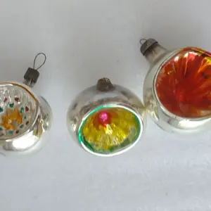 Set of 3 Vintage Mercury Glass Christmas Ornament USSR Tree Antique Decor Lanterns