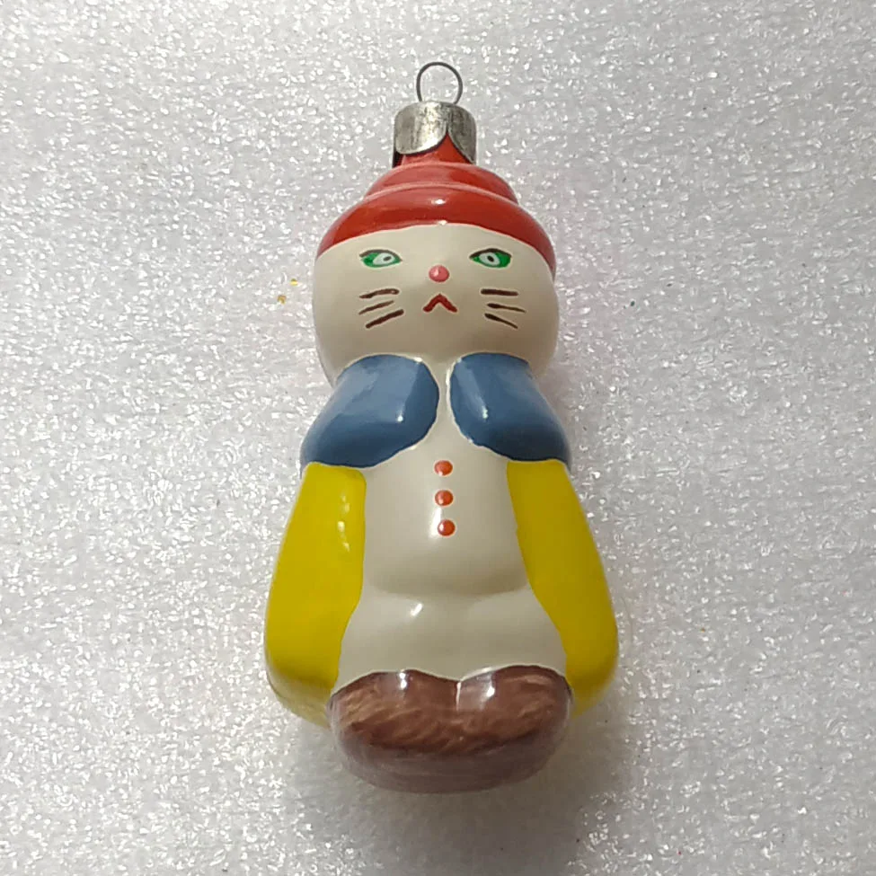Vintage Glass Christmas Ornament Tree USSR Antique Cat in Boots