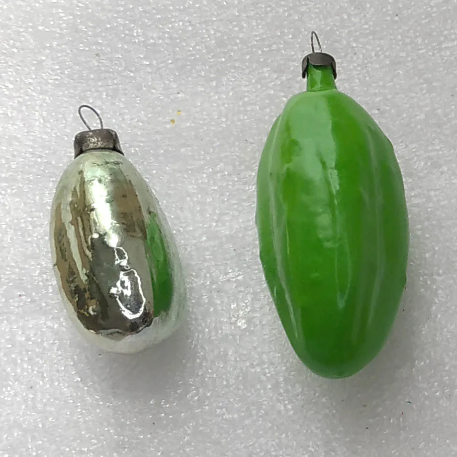 Set of 2 Vintage Glass Christmas Ornament USSR Tree Antique Pickles