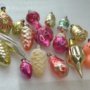 Set of 15 Vintage Silver Glass Christmas Ornaments Tree USSR Antique