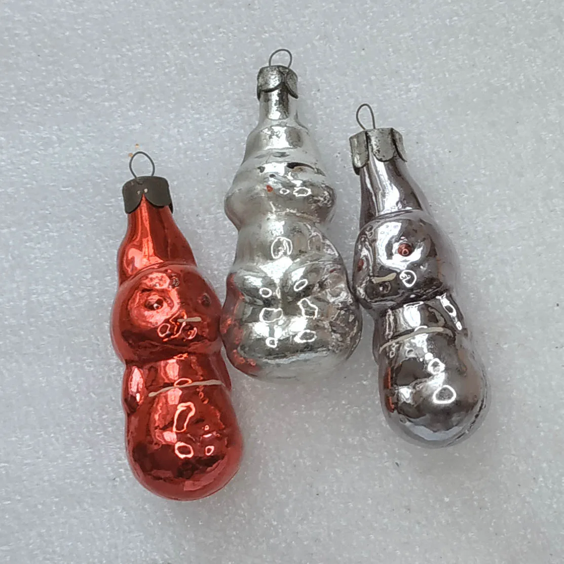 Set of 3 Vintage Silver Glass Christmas Ornament USSR Tree Antique Decor Rabbits