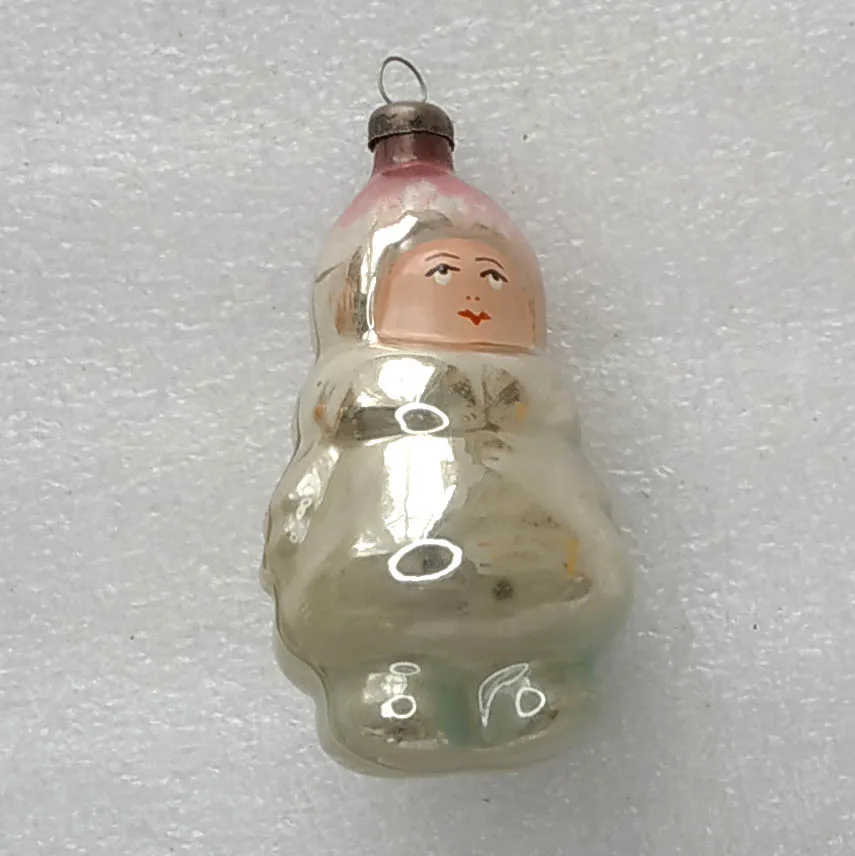 Vintage Silver Glass Christmas USSR Ornament Antique Decor Girl