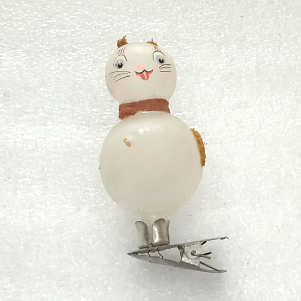Vintage Glass Christmas USSR Ornament Antique Kitten