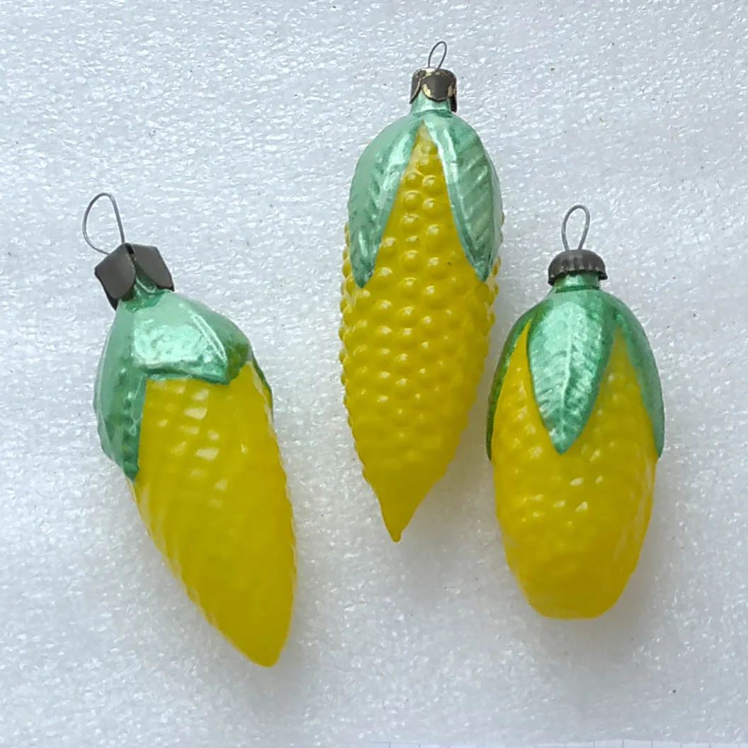Set of 3 Vintage Glass Christmas USSR Ornaments Antique Pinecones