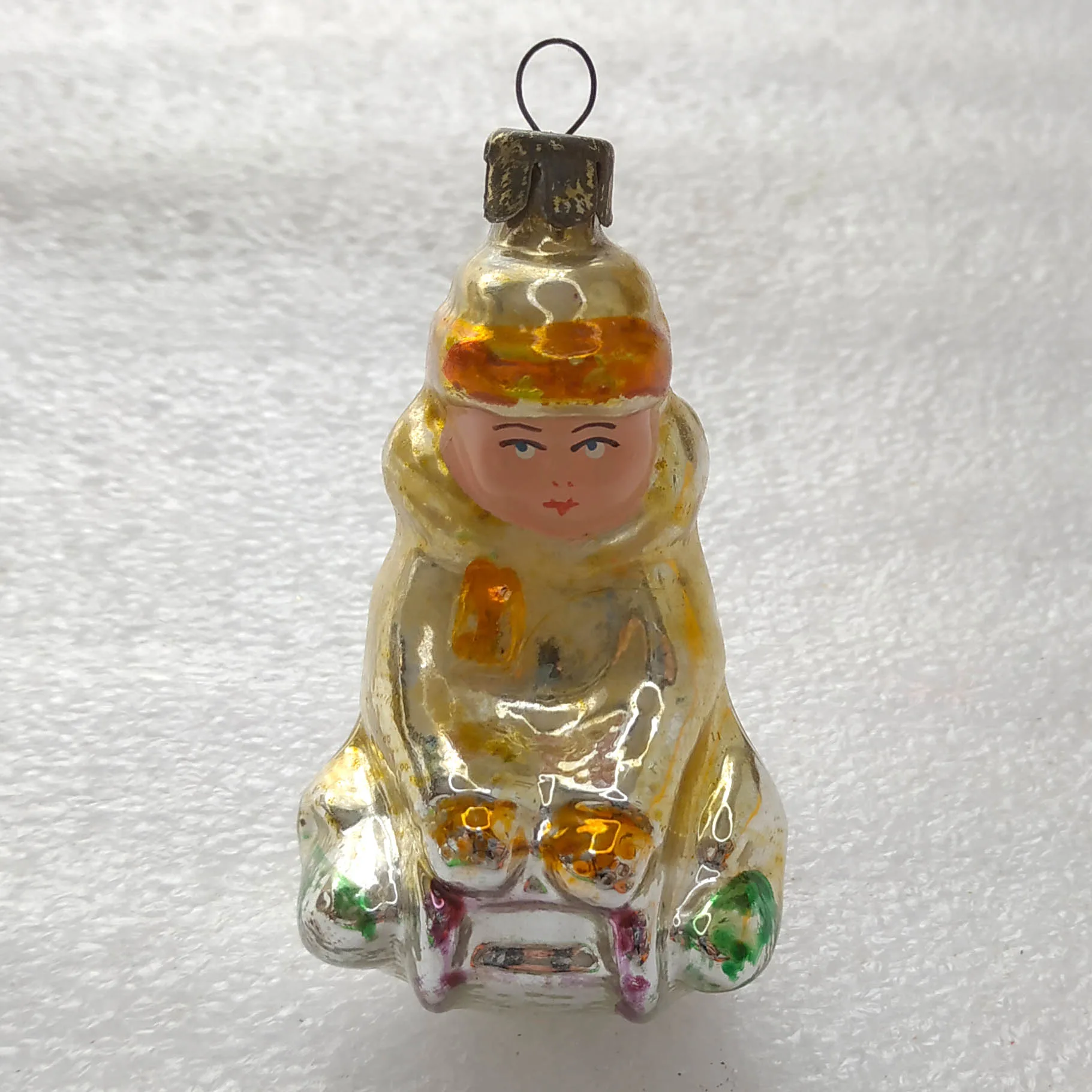 Vintage Mercury Glass Christmas USSR Ornament Antique Boy Sled