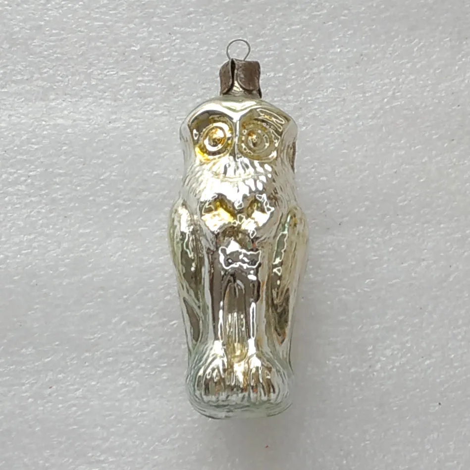 Vintage Mercury Glass Christmas USSR Ornament Antique Old Owl