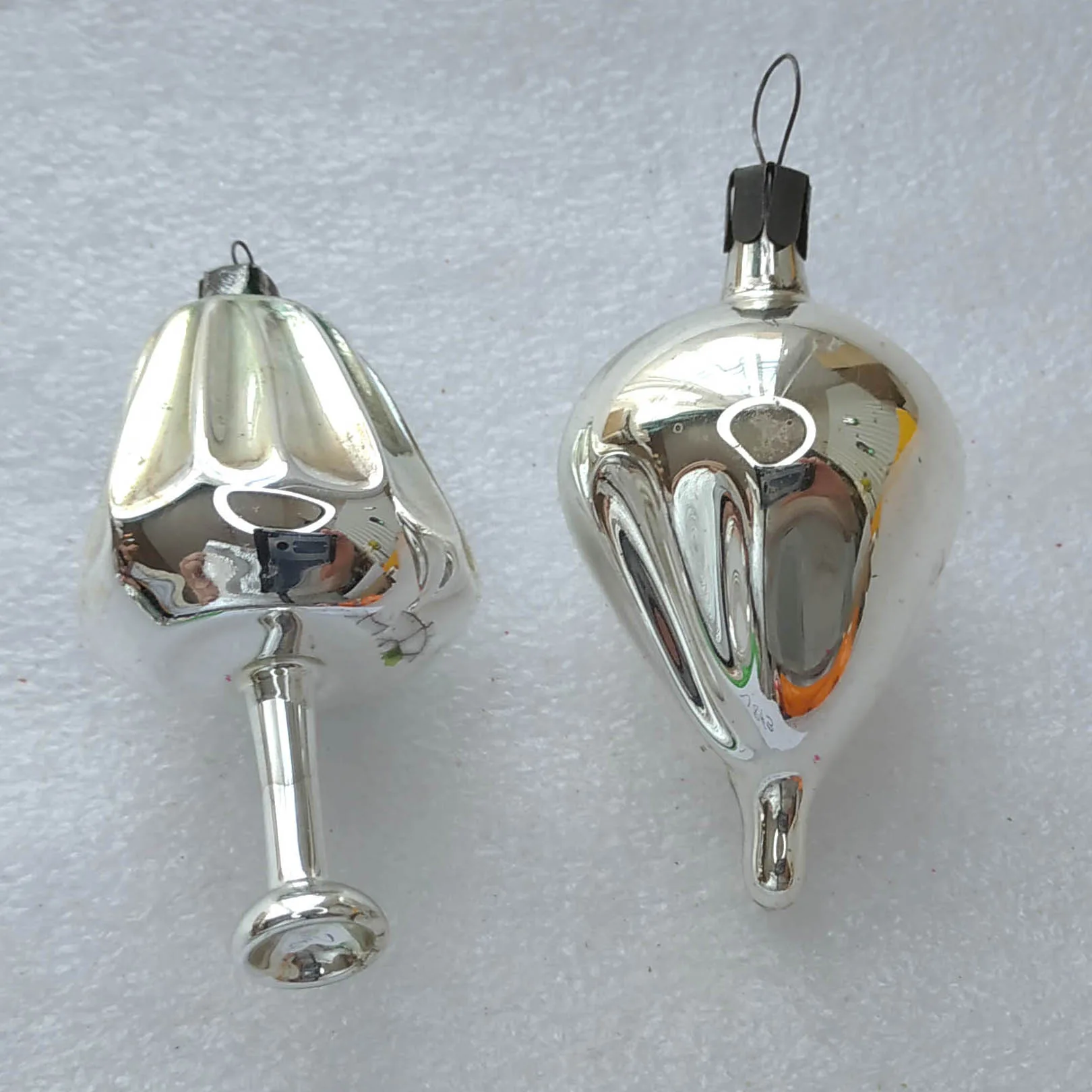 Set of 2 Vintage Mercury Glass Christmas Tree USSR Ornament Decor Parachute & Lamp