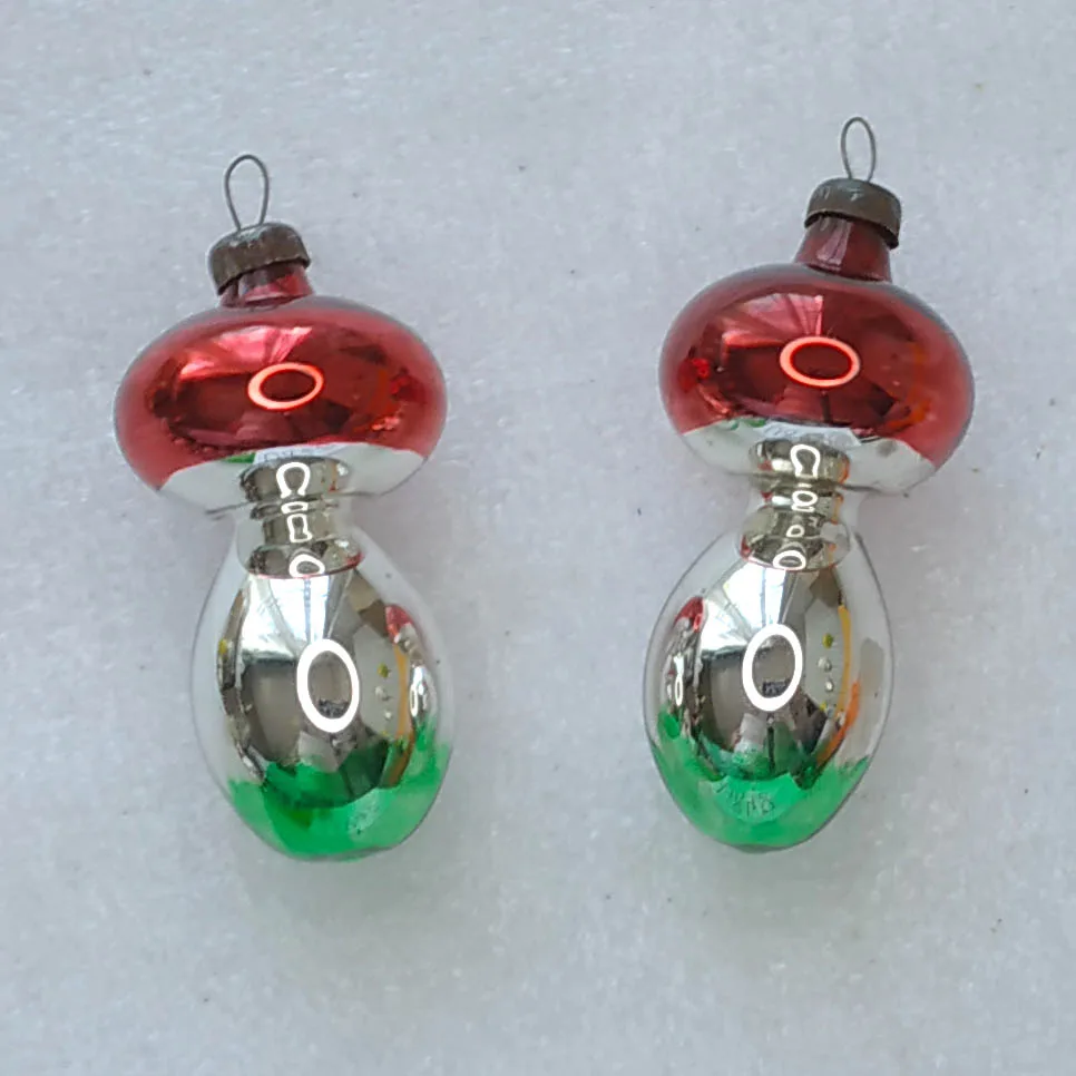 Set of 2 Vintage Mercury Glass Christmas Tree USSR Ornament Decor Mushrooms