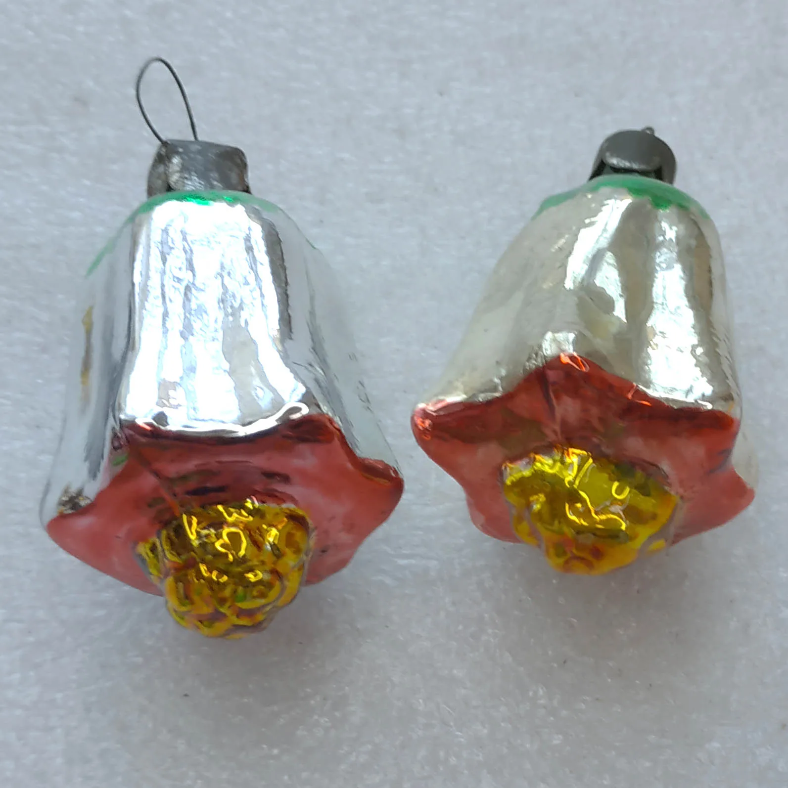 Set of 2 Vintage Mercury Glass Christmas Tree USSR Ornament Decor Flowers