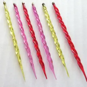 Set of 6 Very Vintage USSR Glass Christmas Old Ornaments Long Icicles 13''