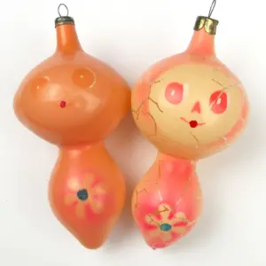 Set of 2 Vintage USSR Glass Christmas Tree Ornaments Cheburashka